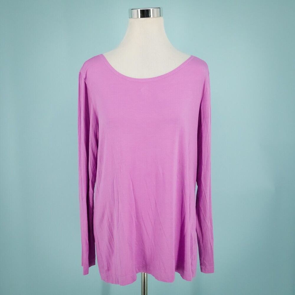 Bryn Walker Size Large L Pink Purple Crew Scoop Neck Long Sleeve Knit Top Tee
